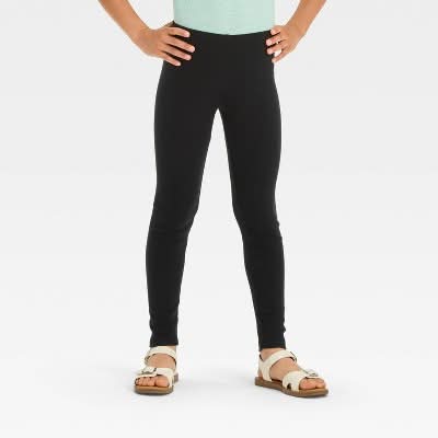 Girls' Solid Ribbed Leggings - Cat & Jack™ Black XL: High Rise, Slim Leg, Full Waistband Elastic, 25" Inseam
