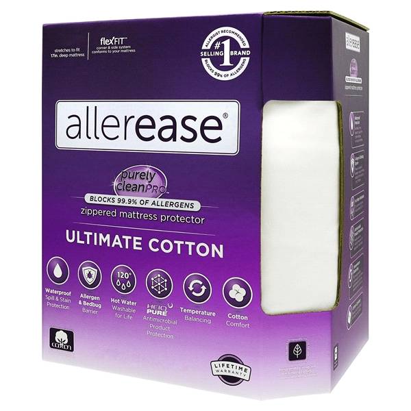 AllerEase Ultimate Cotton, Allergy and Bedbug Zippered Mattress Protector-Queen