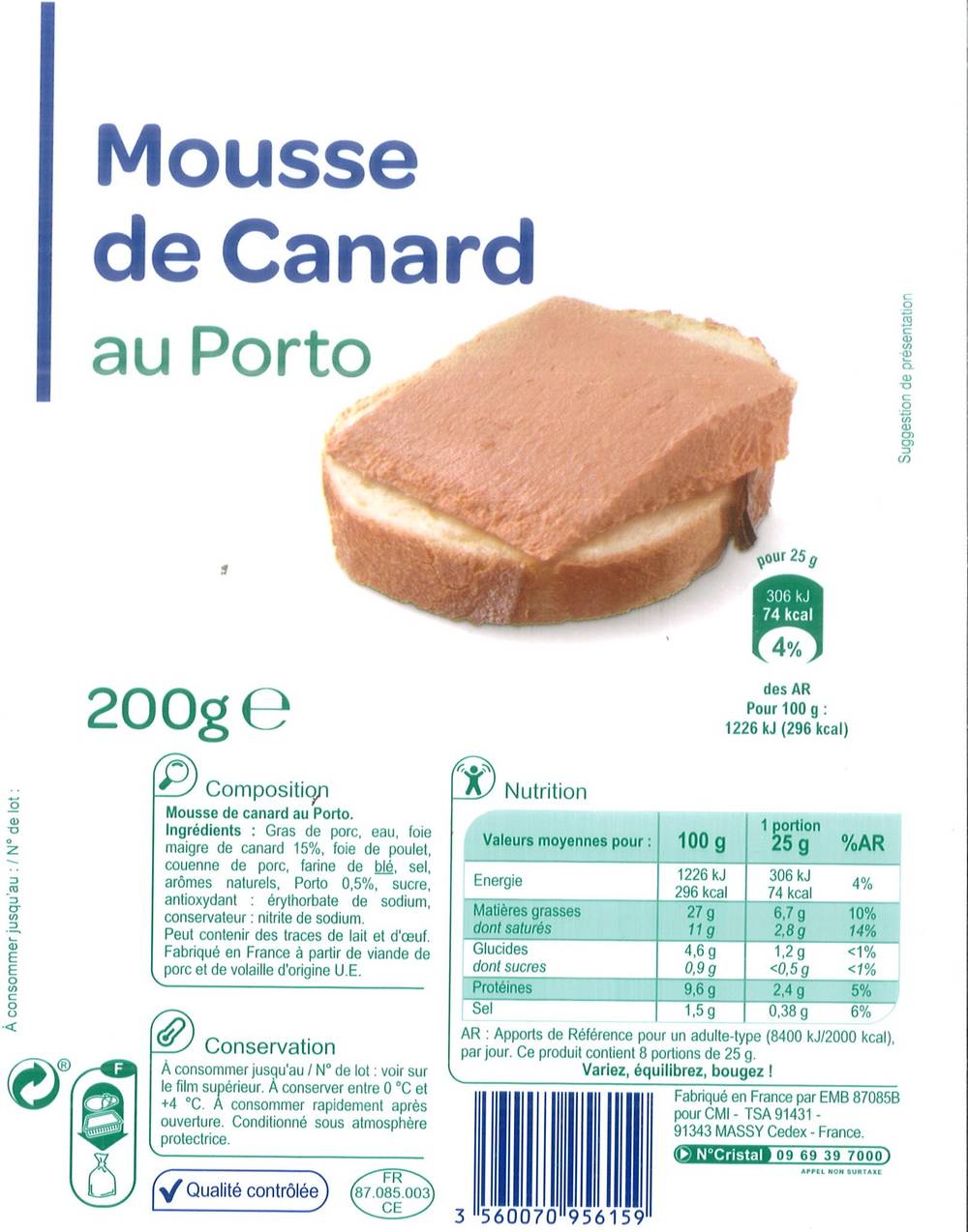 Carrefour - Mousse de canard au porto (200g)