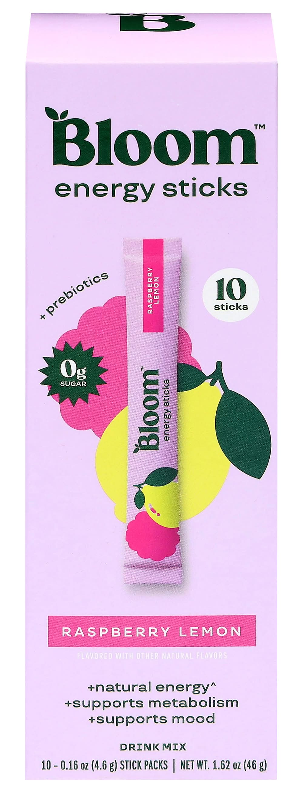 Bloom Energy Sticks Drink Mix pack, Raspberry Lemon (10 x 0.16 oz)