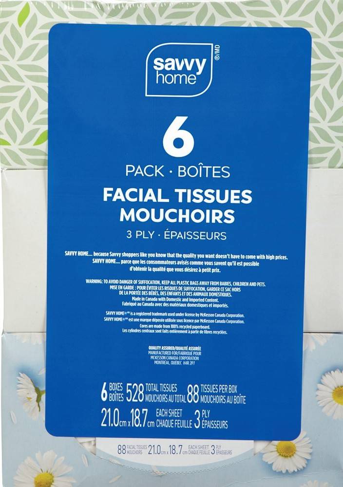 Savvy Home Facial Tissues 3 Ply, 21 cm X 18.7 cm (6 ct)