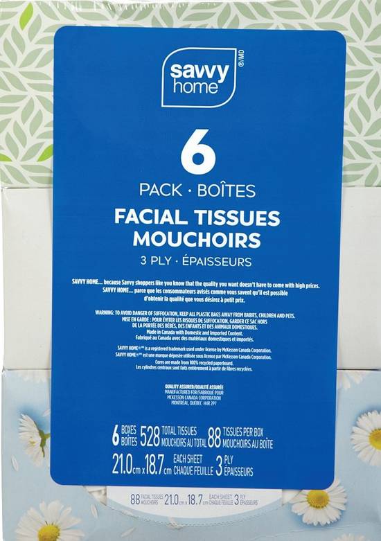 Savvy Home Facial Tissues 3 Ply (6 x 88 units)
