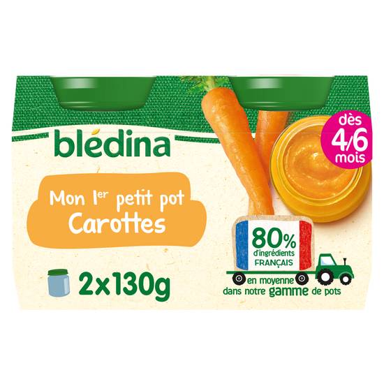 Blédina - Petit pot de purée de carottes adapté aux bébés de 4 à 6 mois (2 pièces)