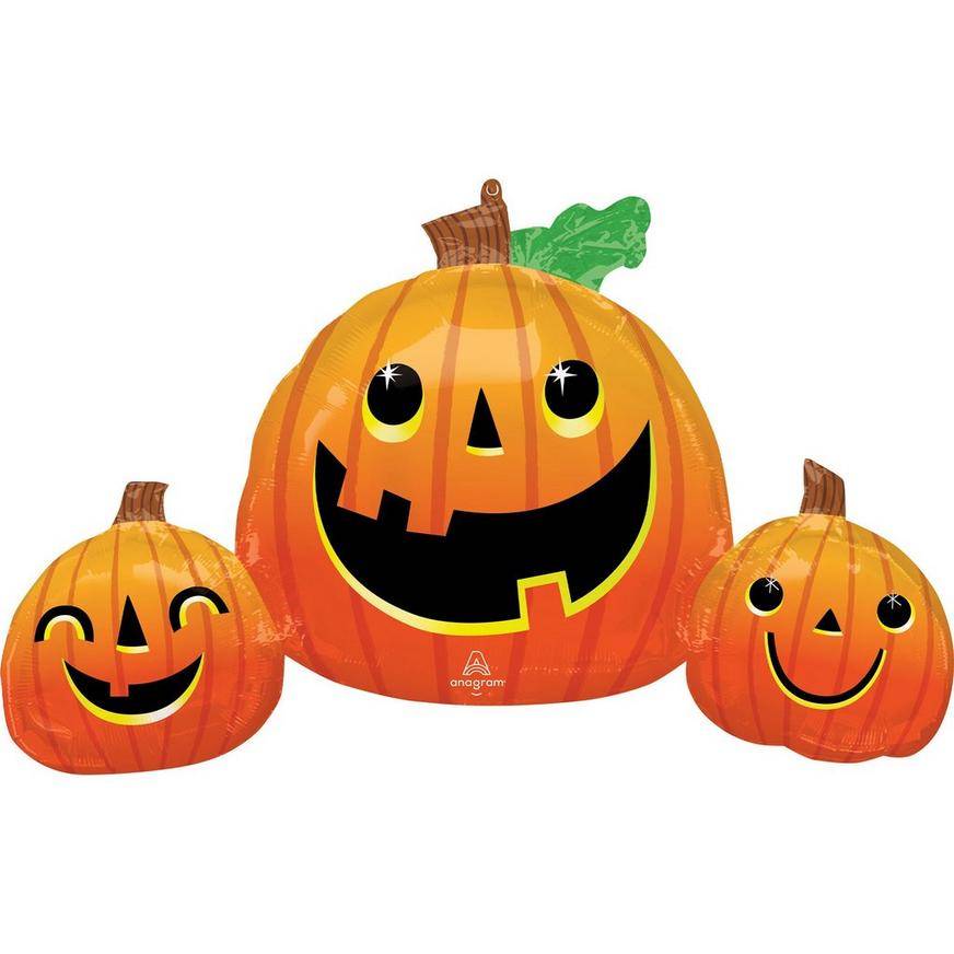 Uninflated Smiling Halloween Jack-oae-Lantern Trio Foil Balloon, 35in x 22in