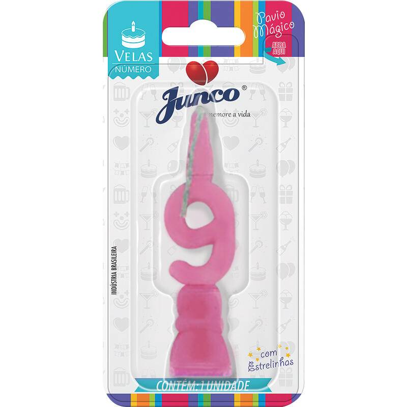 Junco vela aniversário numeral  n 9 rosa (1 unidade)