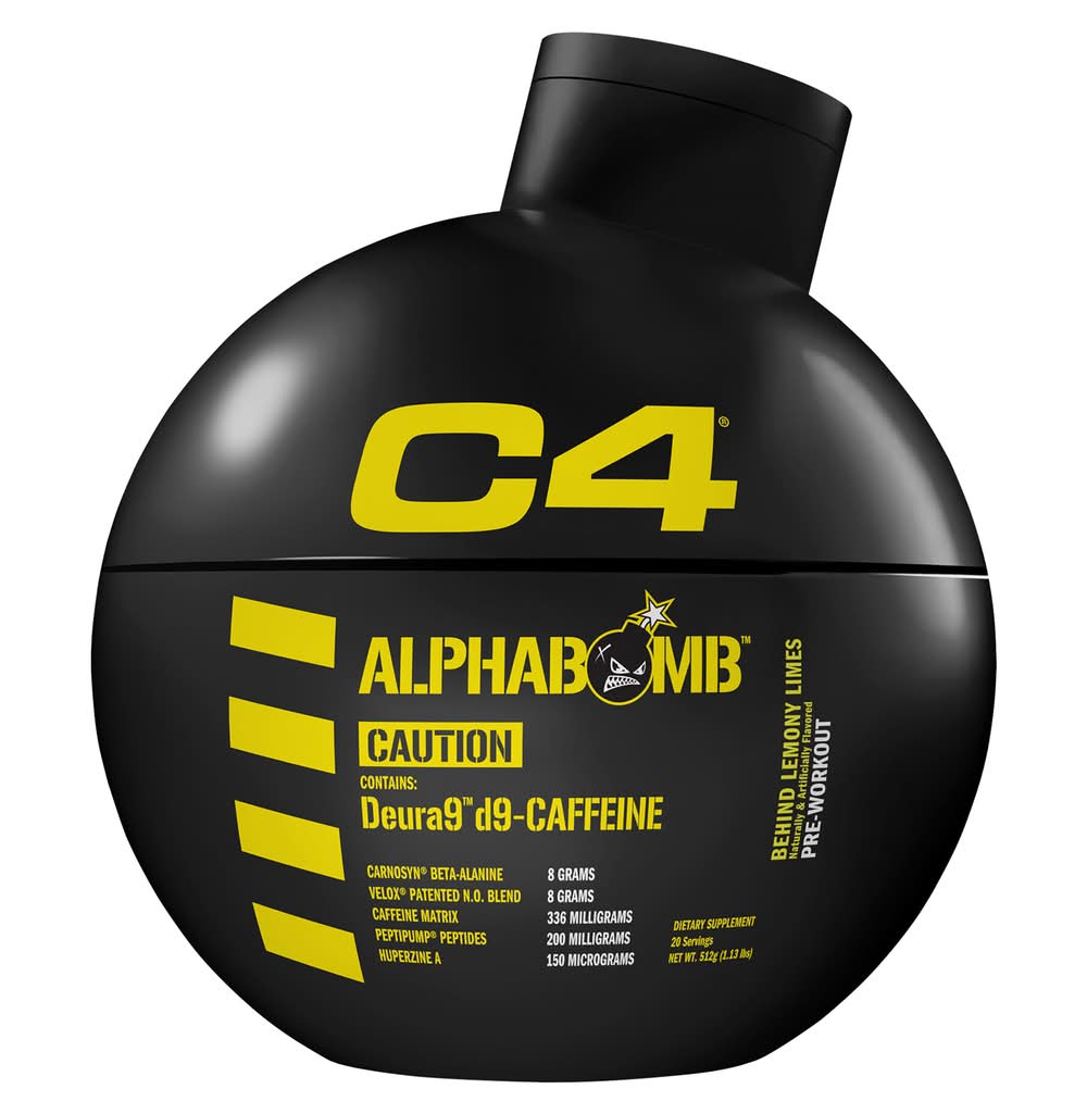 C4 Alphabomb Powdered Pre-Workout Supplements, Behind Lemony Limes (1.13 lbs)