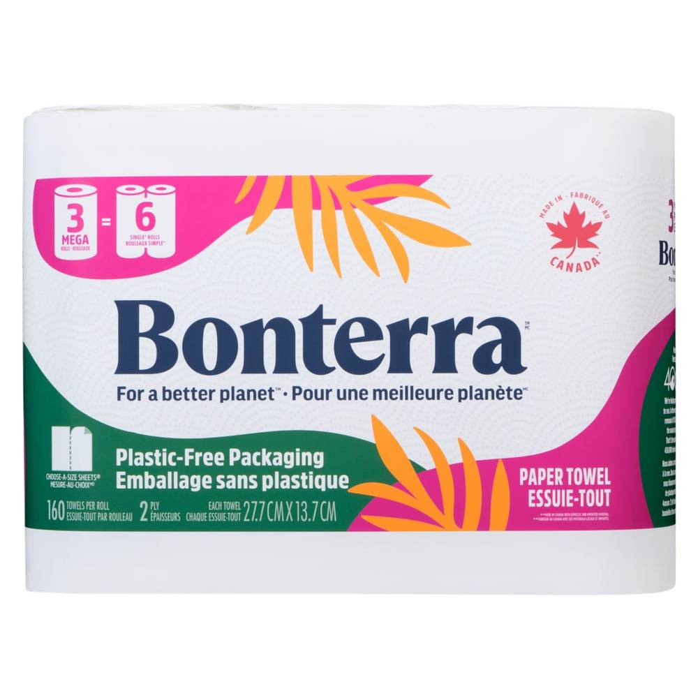 Bonterra 2 Ply Mega Roll Paper Towels (3 count)