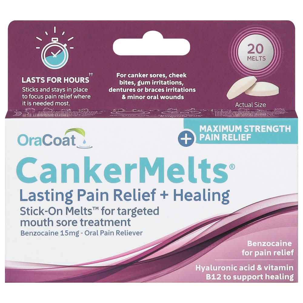 OraCoat Cankermelts Lasting Oral Pain Relief + Healing Stick-On Melts (20 ct)