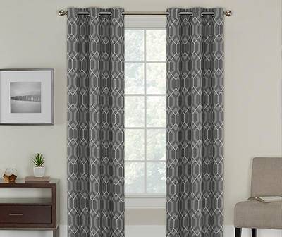 Gray & White Geo Lattice Fleet Grommet Curtain Panel Pair, (84")