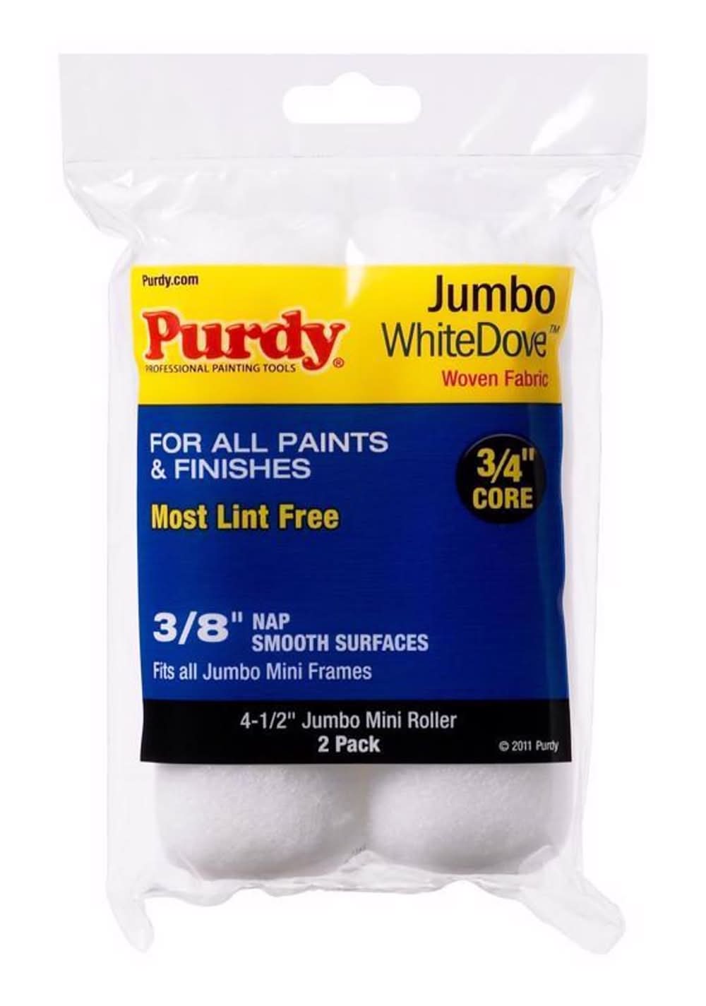 Purdy White Dove Woven Fabric 4.5 In. W X 3/8 In. Jumbo Mini Paint Roller Cover 2 Pk