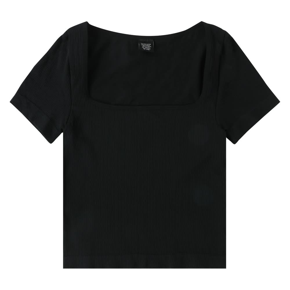 Seamless Square-Neck Ribbed Top Large Black