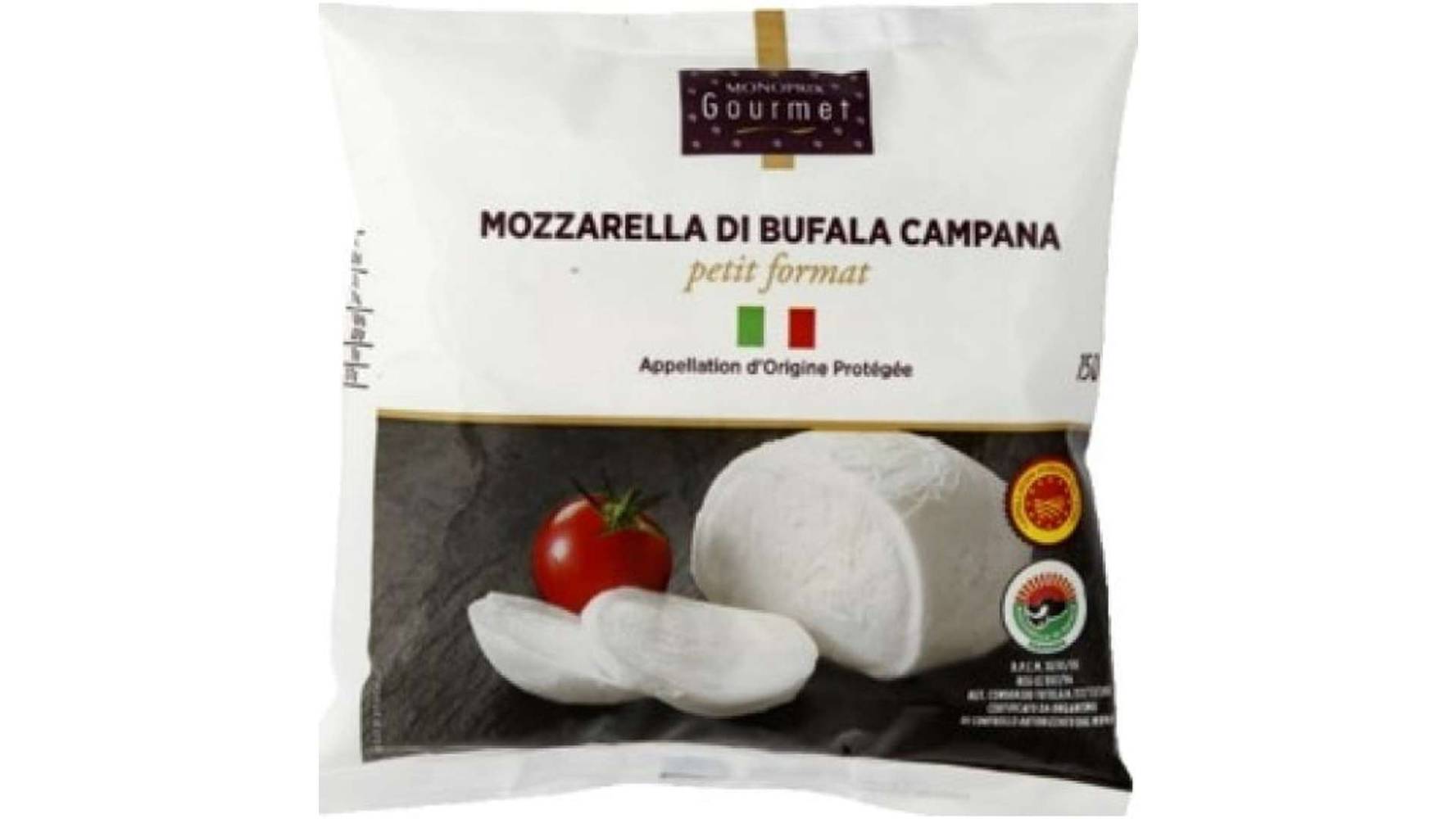 Monoprix Gourmet Mozzarella Di Bufala Campana petit format AOP Le sachet de 150 g net égoutté
