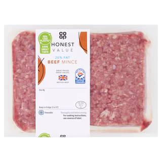 Co-op Honest Value 20% Fat Beef Mince 0.500g (Co-op Member Price £2.50 *T&Cs apply)