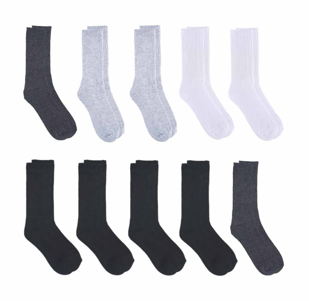 Zone Pro Men'S Half Cushion Crew Socks Extended Size 12-14 Black & White 10 Pk