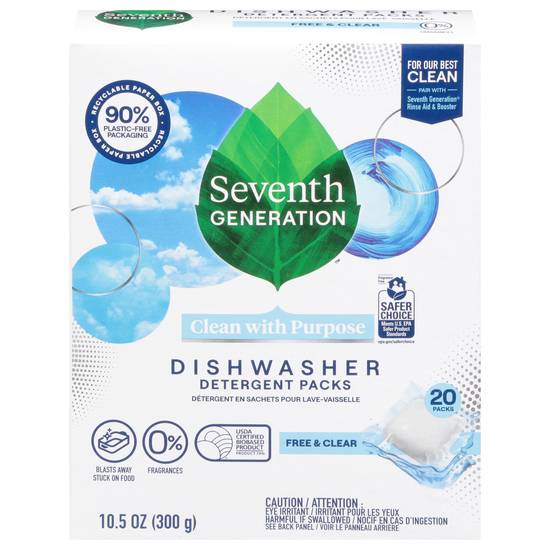 Seventh Generation Free and Clear Dishwasher Detergent packs (20 ct)