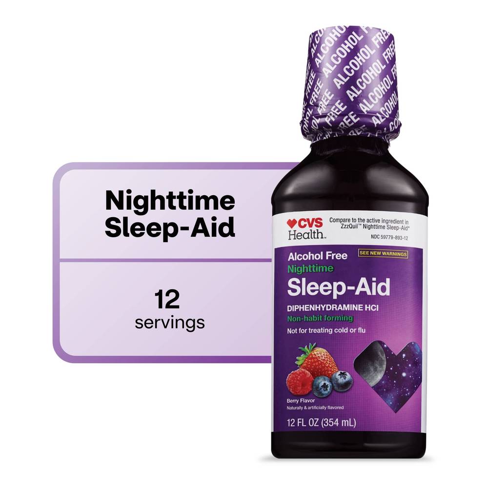 CVS Health Nighttime Sleep Aid Diphenhydramine HCI Liquid, Berry, 12 FL OZ