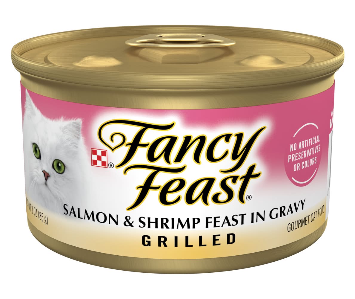 Purina Fancy Feast Grilled Feast in Gravy Wet Cat Food, Salmon & Shrimp (3 oz)