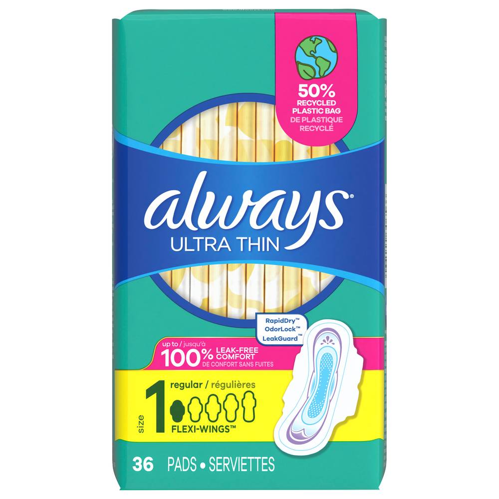 Always Flexi-Wings Size 1 Regular Ultra Thin Pads (36 ct)