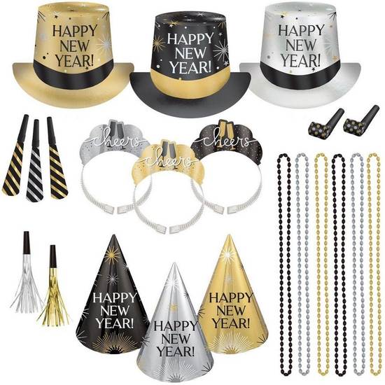 Party City Cheers New Year's Eve Party Kit (unisex/black- silver- gold)
