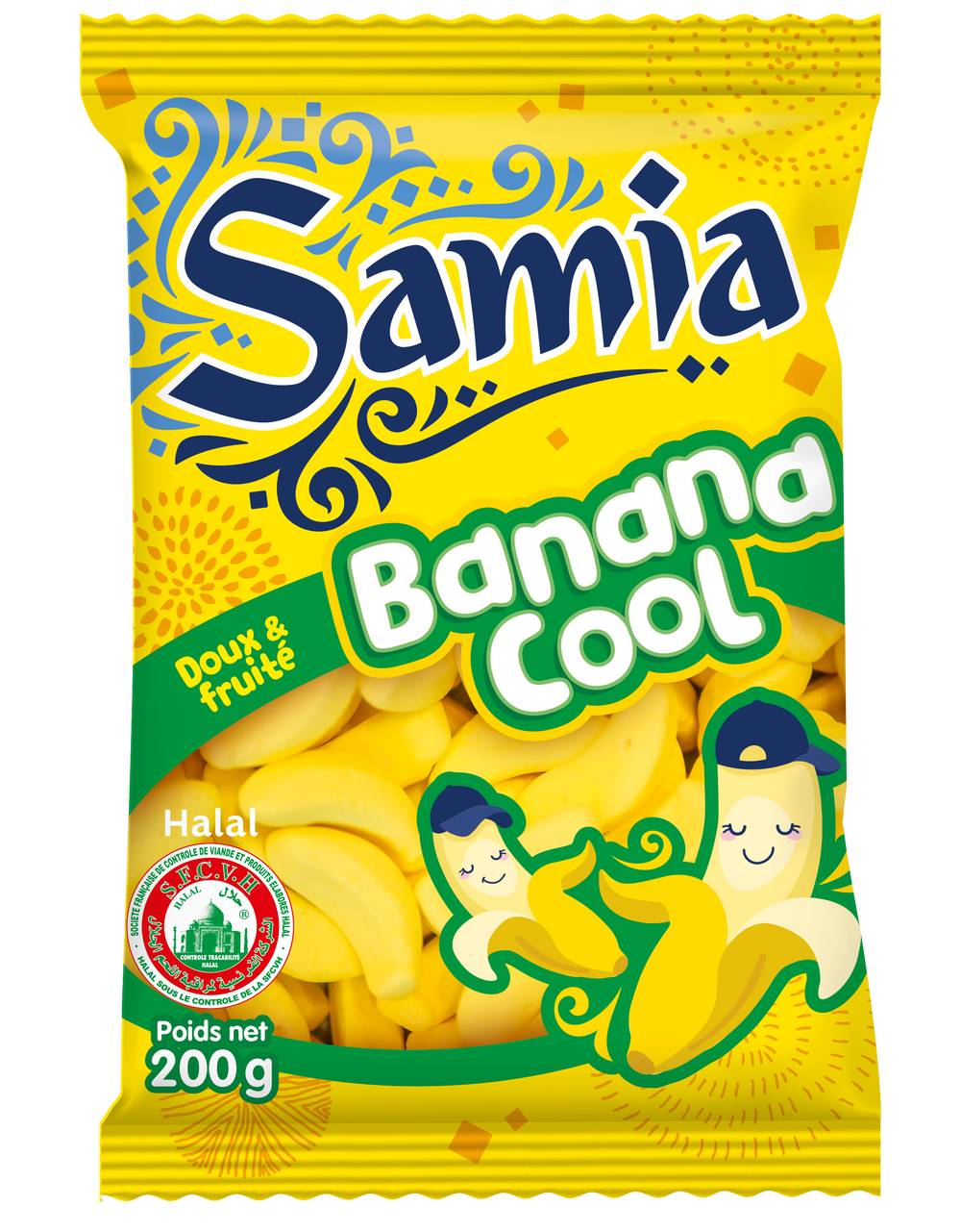 Samia - Bonbons gélifies doux et fruité halal, banane (200g)
