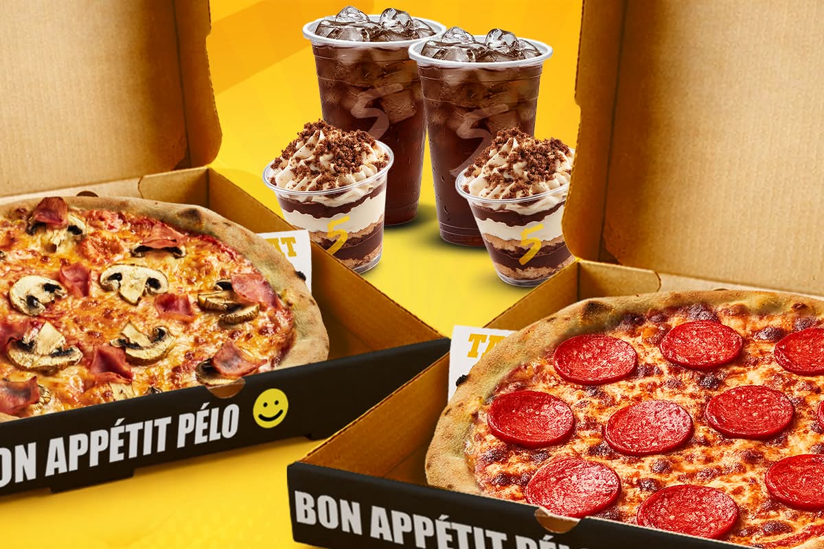 Duo Gourmande  🍕🍕🥤🥤🍪🍪 ( 2 pizzas + 2 boissons + 2 desserts au choix)