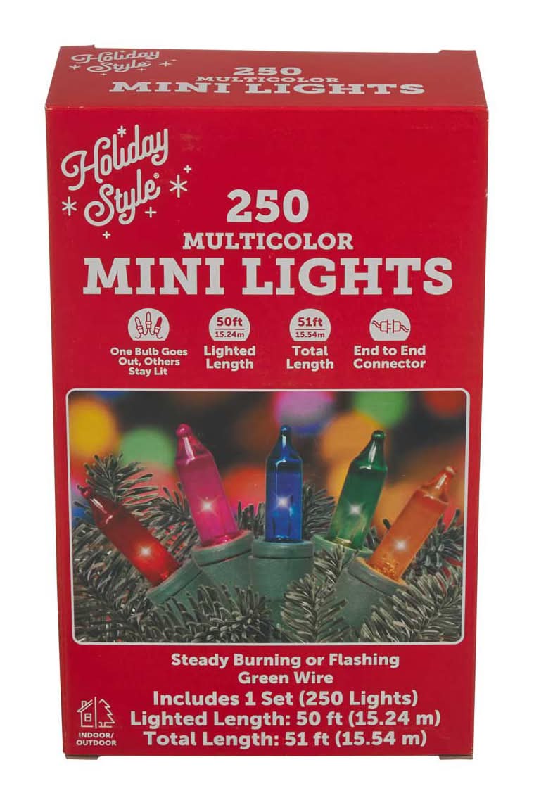 Holiday Style Christmas Wired Mini Lights, 51 ft, Assorted (250 ct)
