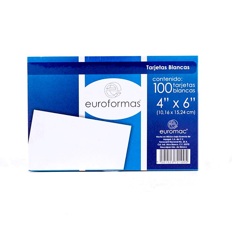 Euromac tarjeta blanca 4 x 6" (pack 100 piezas)