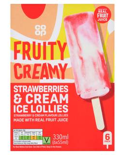 Co-op Fruity Creamy Strawberries & Cream Ice Lollies 6 x 55ml (330ml)