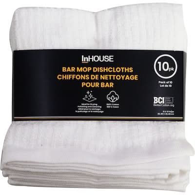 InHouse Bar Mop Dishcloths, 12x12 in, White (10 ct)