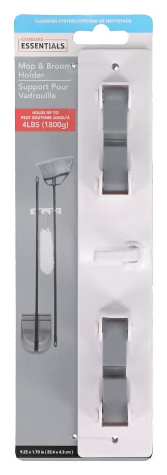 Essentials Anti Slip Mop and Broom Holder, 9.25x1.7 in, White