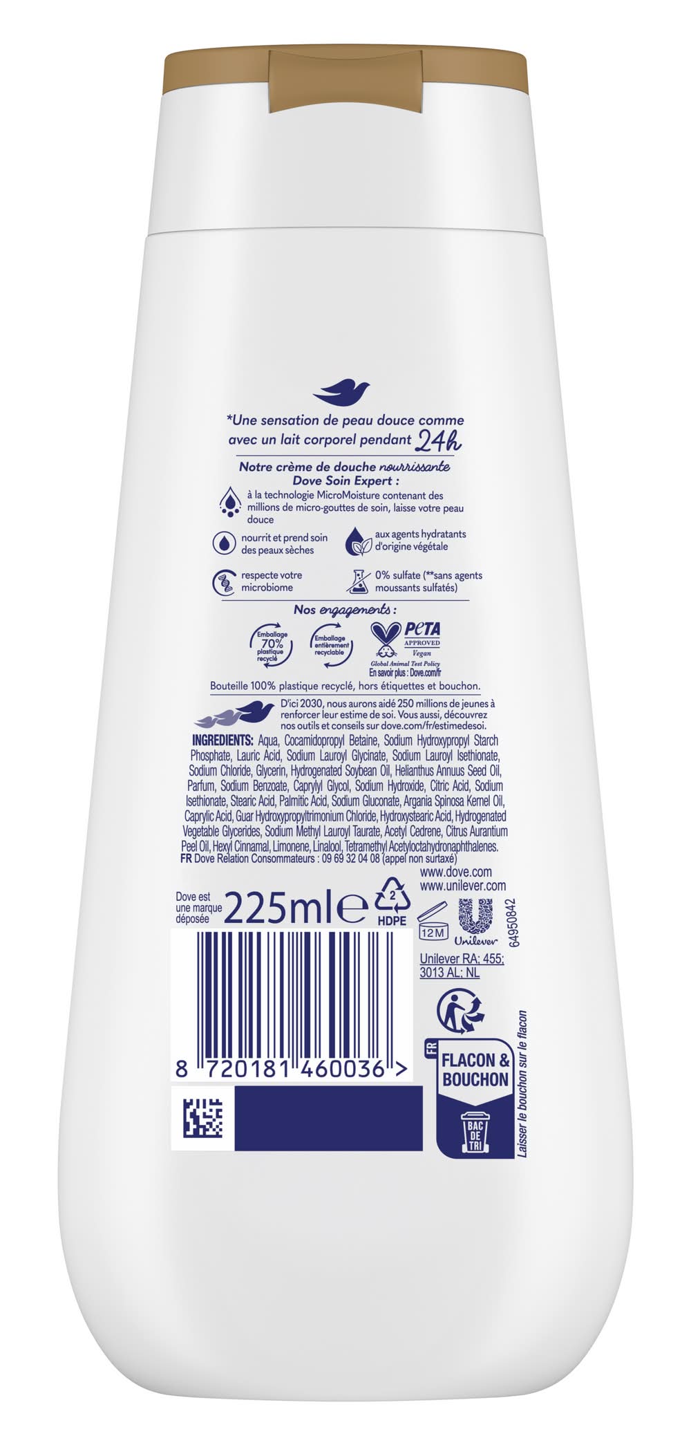 Dove - Crème de douche surgras et nourrissante à l'huile d'argan (225ml)