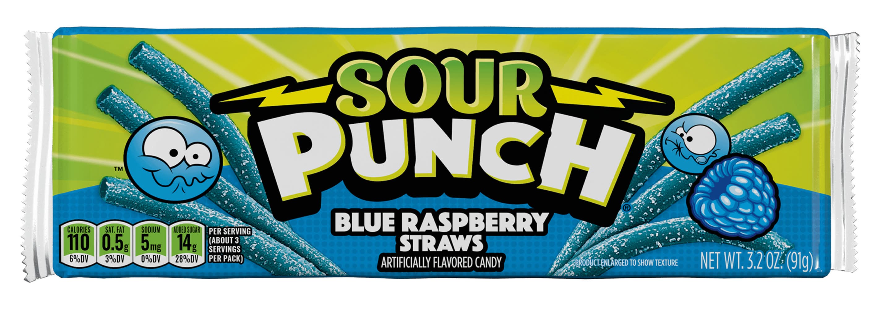 Sour Punch Blue Raspberry Straws Candy (3.2 oz)