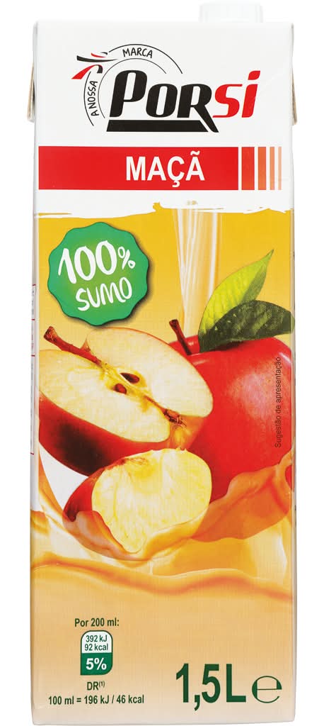 Porsi - Sumo 100% maçã, embalagem de 1,5 l