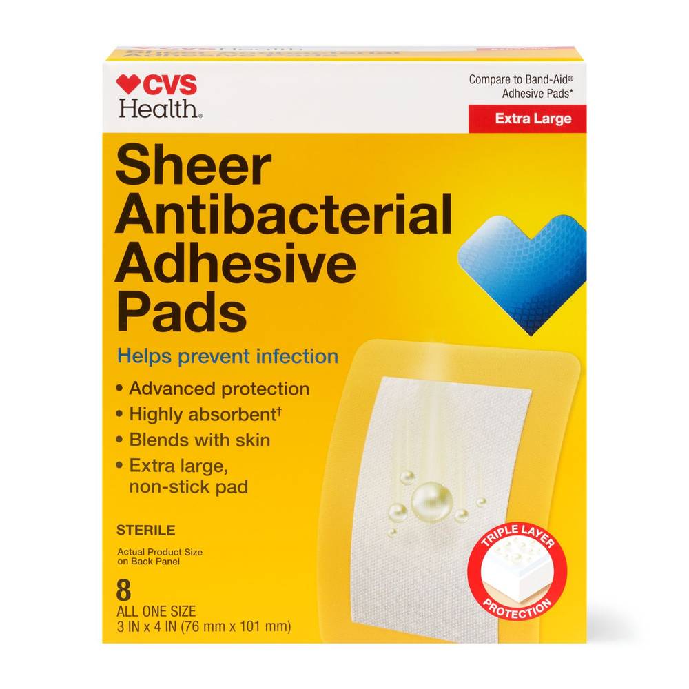 Cvs Health Anti-Bacterial Adhesive Pads, Extra Large, 8 Ct