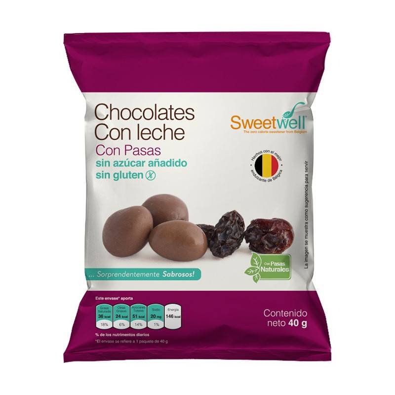 Sweetwell chocolate con pasas sin azúcar (bolsa 40 g)