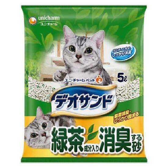 日本Unicharm消臭大師尿尿後消臭貓砂-綠茶香5L