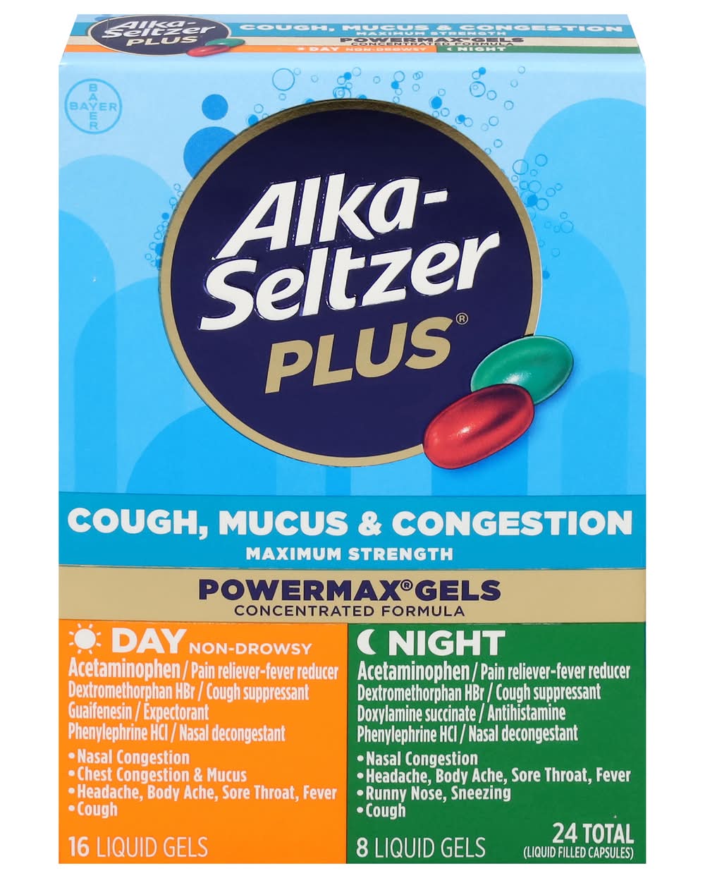 Alka-Seltzer Plus Maximum Strength Day & Night Congestion Relief Gel Capsules (24 ct)