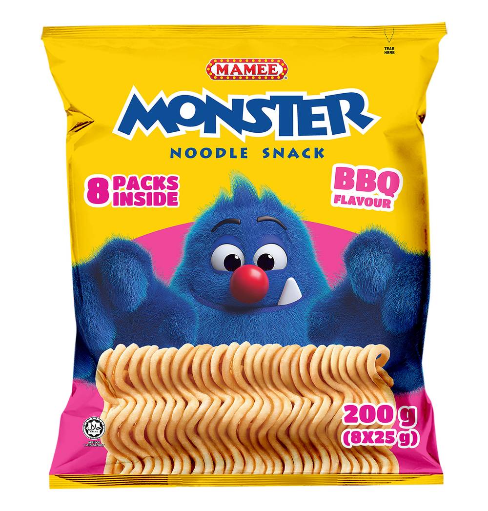 Mamee Monster Noodle Snack, Bbq (8 x 25g)