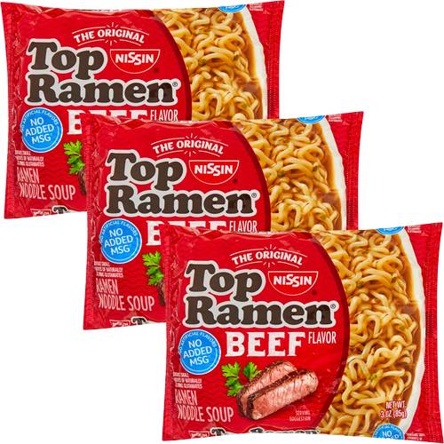 3ct Nissin Top Ramen Beef Flavor Ramen Noodle soup 3oz