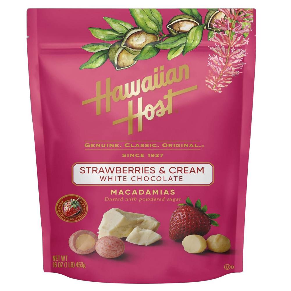 Hawaiian Host Macadamia Nuts, Strawberries and Cream White Chocolate, 16-oz