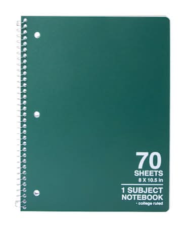 1-Subject College Ruled Spiral Notebook Green
