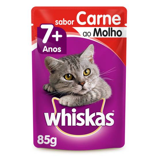 Whiskas ração úmida sabor carne ao molho para gatos adultos 7+ (85 g)