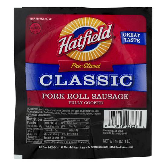 Hatfield Pre-Sliced Classic Pork Roll Sausage