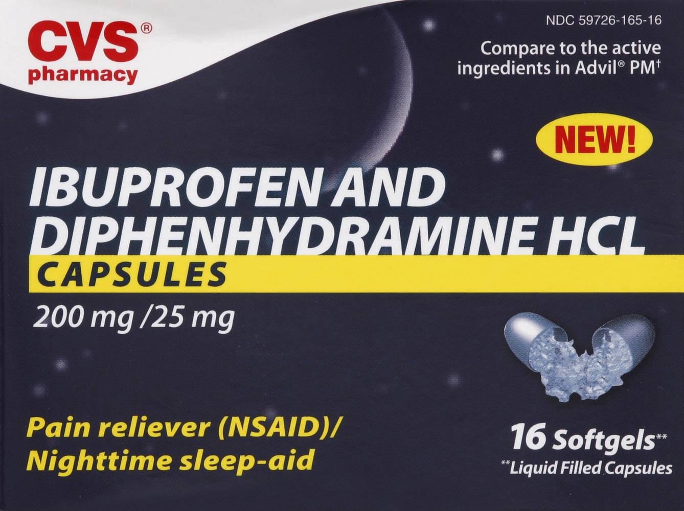 CVS Pharmacy Ibuprofen and Diphenhydramine Hcl Pain Reliever Capsules (16 ct)