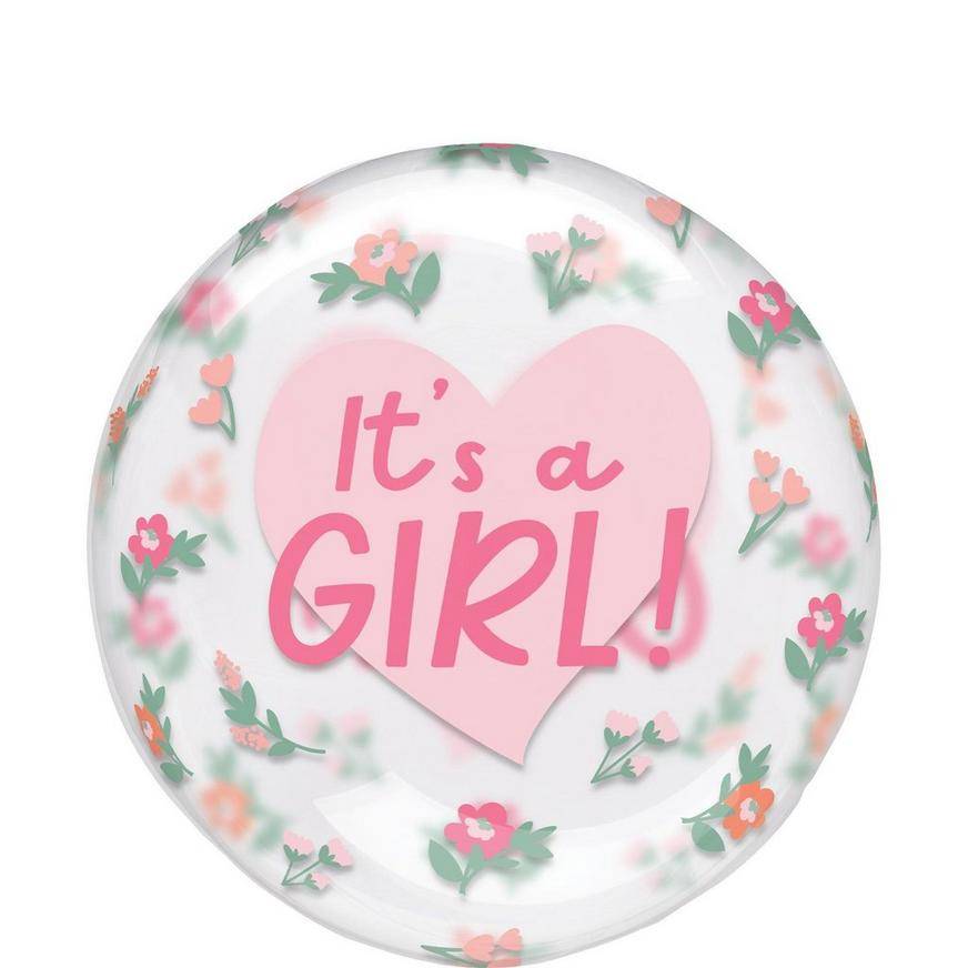 Uninflated It's a Girl Floral Plastic Balloon, 18in - Clearzae