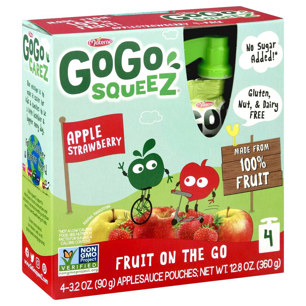 GoGo squeeZ Gluten Nut & Dairy Free Apple Strawberry Applesauce (4 x 3.2 oz)