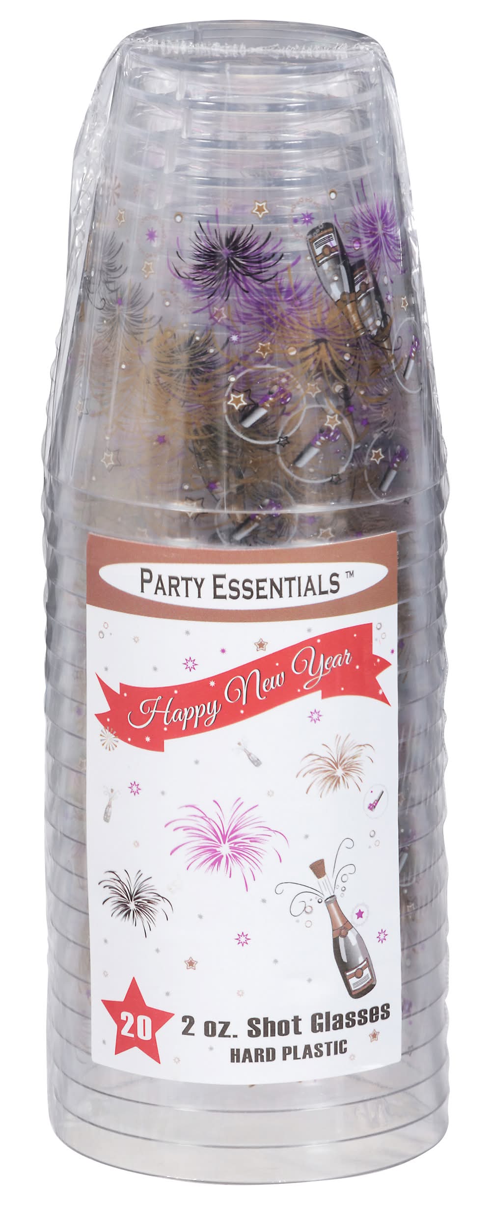 Party Essentials Happy New Years Plastic Shot Glasses 2 oz (20 ct)