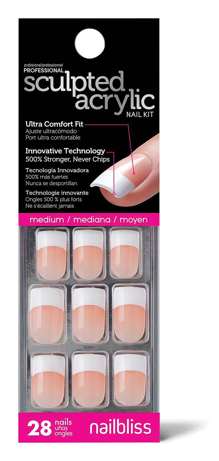 Nail Bliss Sculpted Acrylic French Medium Square (9 ct)