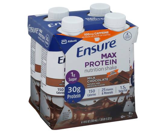 Ensure · Max Protein Milk Chocolate Nutrition Shake with Caffeine (4 x 11 fl oz)