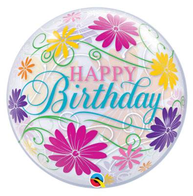Qualatex Happy Birthday Flowers & Filigree 22 Inch Bubble Balloon
